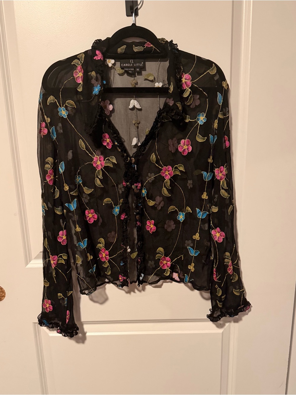 Vintage Black Sheer Floral Blouse